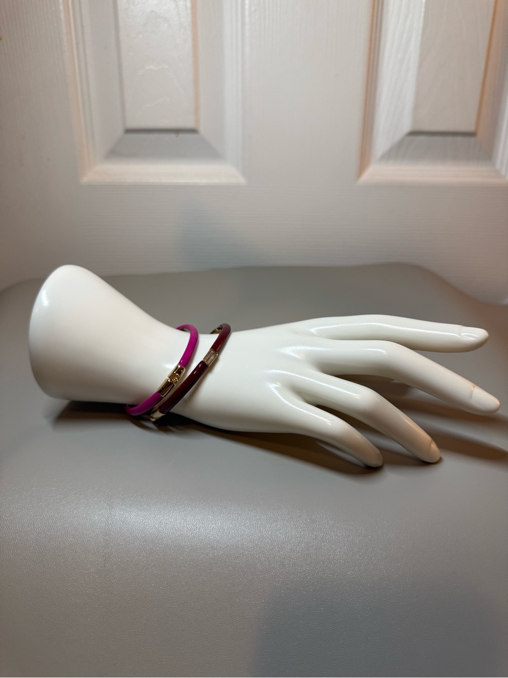 Set of 2 Pink & Burgundy Enamel Gold Tone Bangle Bracelets